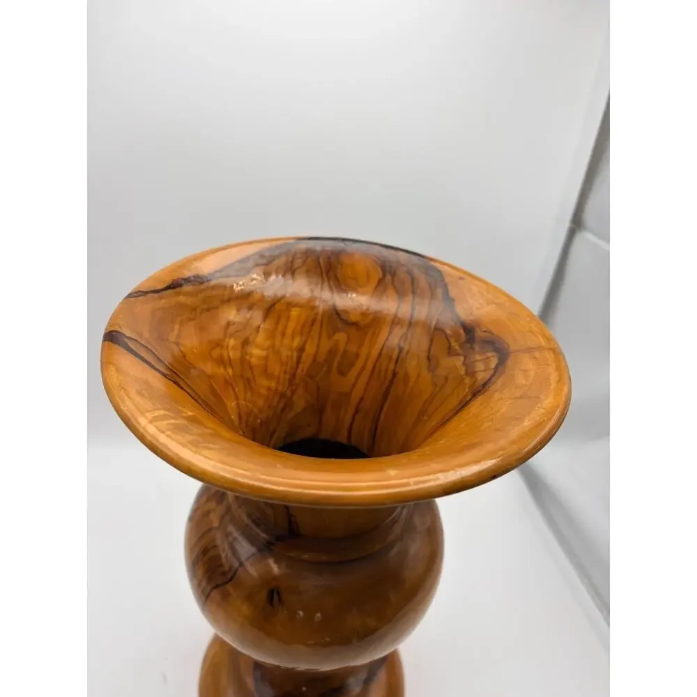 Vintage turned olive wood vase. Rustic and hand crafted.